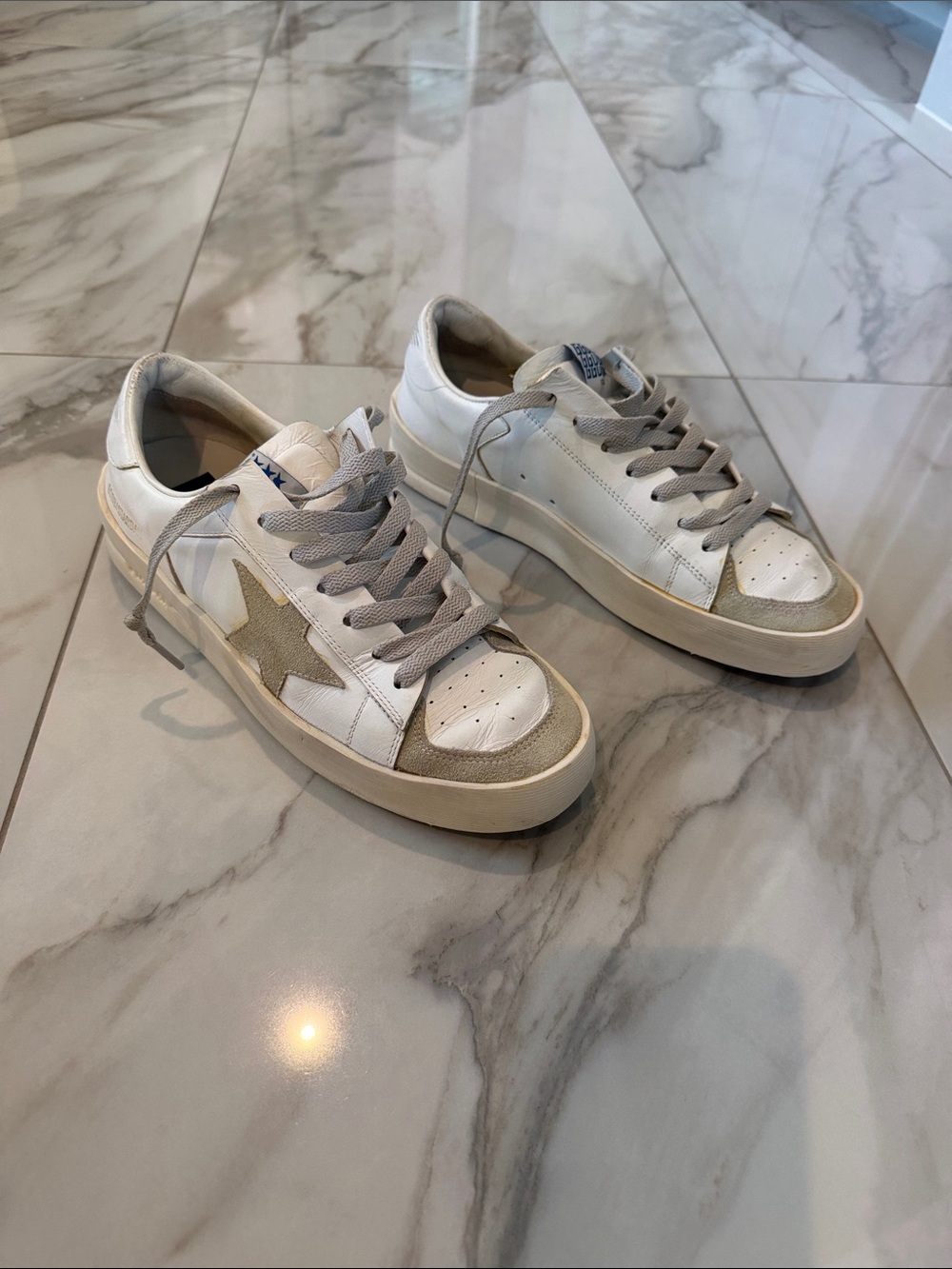 Golden Goose White Leather Low-Top Sneakers with Beige Accents